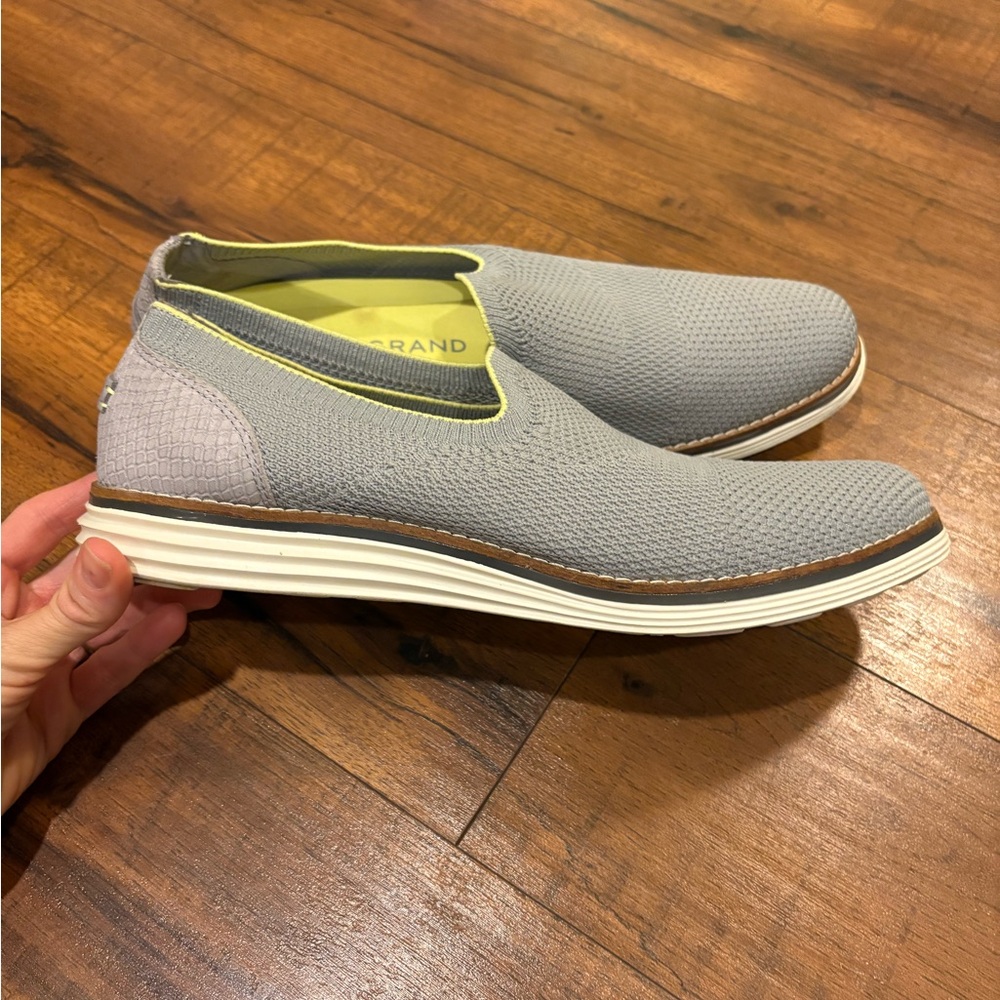 Slip-On Women's Gray Knit Casual Shoe with Lime Accent
